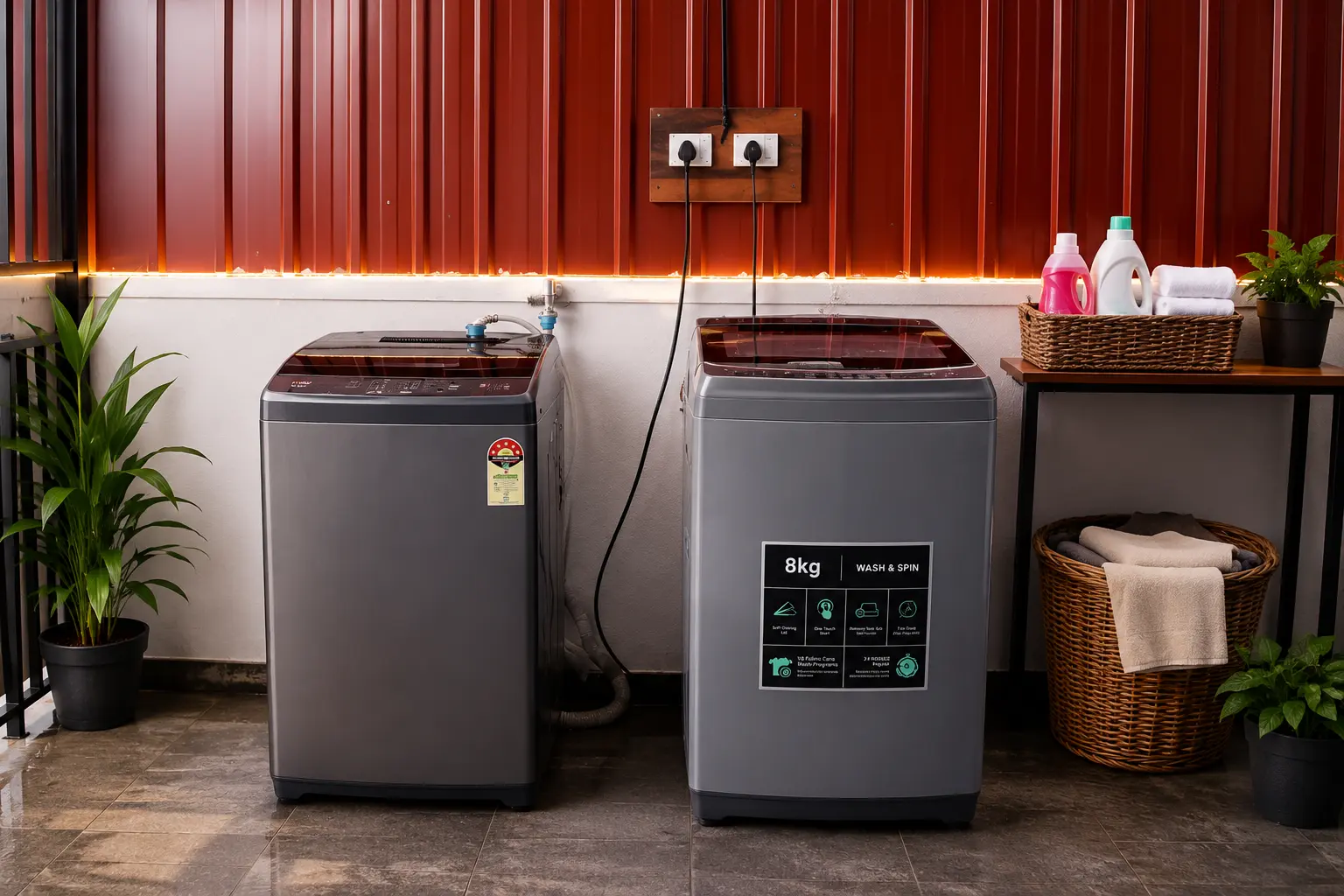 Laundry area with washing machines at Shreesha PG in Narhe Pune
